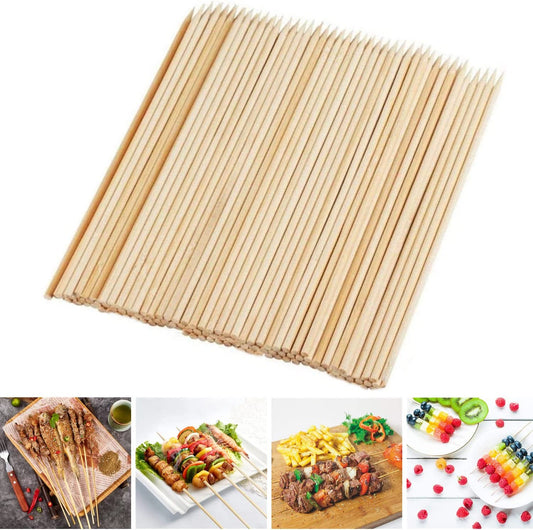 Bamboo Skewers, 8 Inch Bamboo Sticks Shish Kabob Skewers,Grill, Appetizer, Fruit, Corn, Chocolate Fountain, Cocktail, Art, Set of 100 Pack,With Free 10 Pairs of Gloves