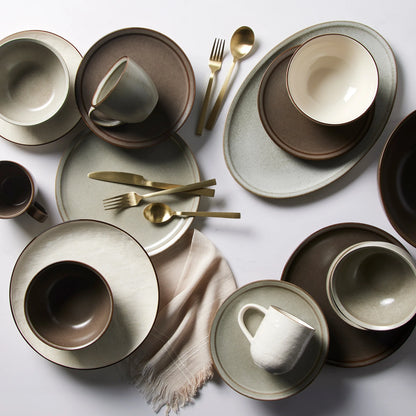 Better Homes and Gardens Banks Brown 12-Piece Stoneware Plates & Bowls Dinnerware Set