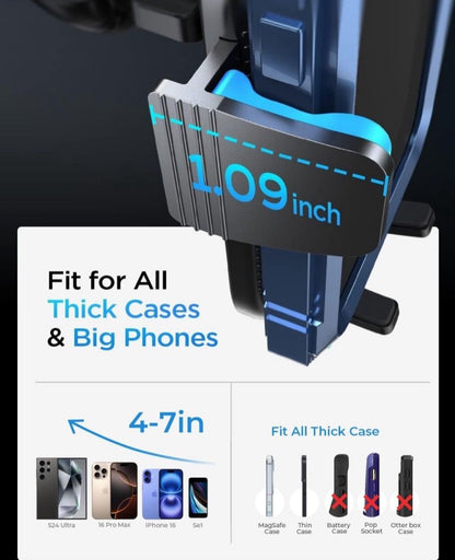 LISEN Phone Mount for Car Vent [Never Blocking] 360 Rotatable Car Phone Holder Mount Air Vent Clip Hands Free Cellphone Car Mount for iPhone 16 Pro Max Plus 16e 15 14 13 Samsung Android, Black