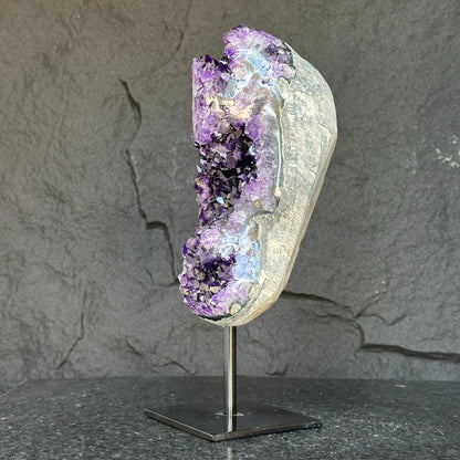 Deep Purple Natural Amethyst Geode With Metal Display Stand