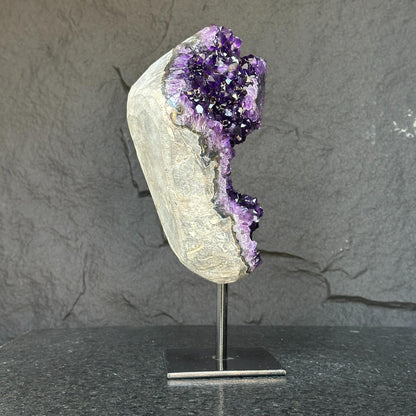 Deep Purple Natural Amethyst Geode With Metal Display Stand
