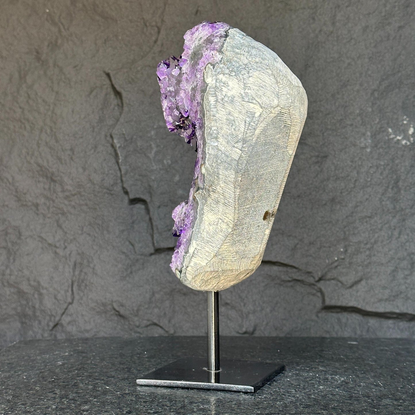 Deep Purple Natural Amethyst Geode With Metal Display Stand