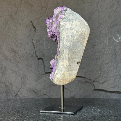 Deep Purple Natural Amethyst Geode With Metal Display Stand