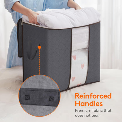 3 Pack 100L Clothes Storage Bins with Lids, Foldable Blanket Storage Bags with Zippers, Clear Window and Reinforced Handles, Closet and Organization for Clothing, Sweater, Comforter, Bedding