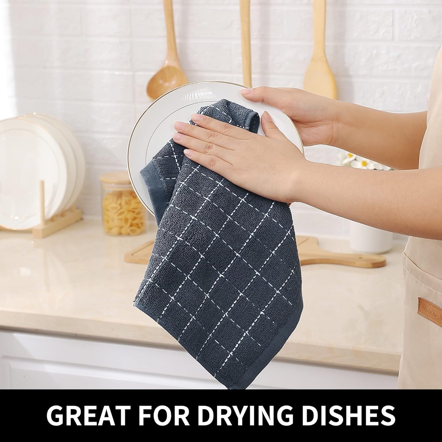 100% Cotton Terry Kitchen Dish Cloths, Highly Absorbent, Fast Drying and Machine Washable Dish Towel - Great for Household Cooking Cleaning, 6 Pack, 12 X 12 Inches, Dark Grey