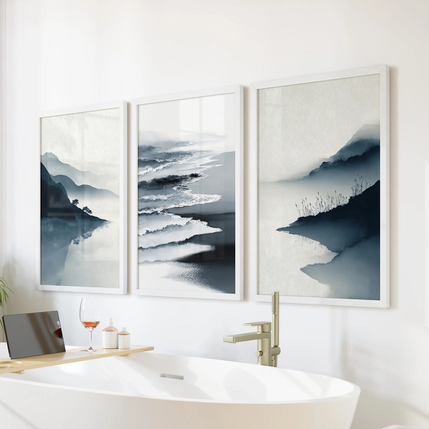 Minimalist Mountain Lake Set of 3. Modern Landscape Prints