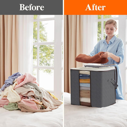 3 Pack 100L Clothes Storage Bins with Lids, Foldable Blanket Storage Bags with Zippers, Clear Window and Reinforced Handles, Closet and Organization for Clothing, Sweater, Comforter, Bedding