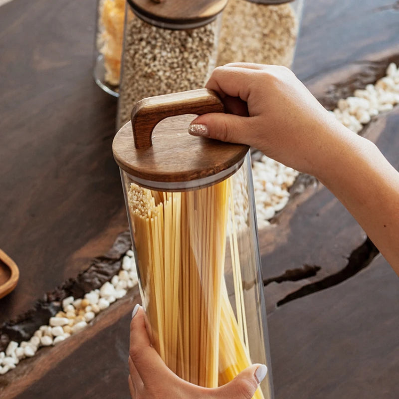 SealNest™ Glass Storage Jar with Wooden Lid – Airtight Kitchen Canister for Coffee, Tea, Spices & More