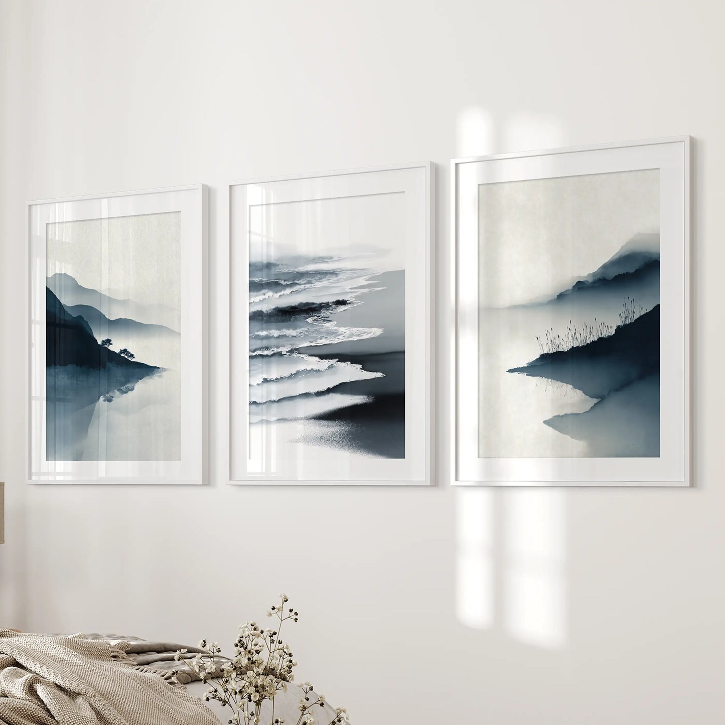 Minimalist Mountain Lake Set of 3. Modern Landscape Prints