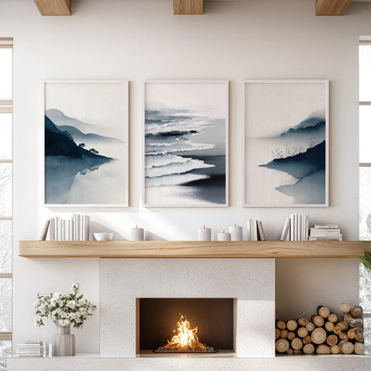 Minimalist Mountain Lake Set of 3. Modern Landscape Prints