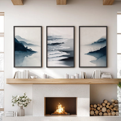 Minimalist Mountain Lake Set of 3. Modern Landscape Prints